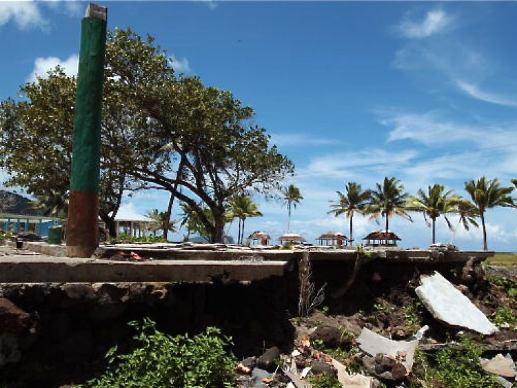 The power of seawater in the Pacific is evident in the remains of a destroyed fale (house) in Saleapaga, American Samoa after a tsunami hit in 2009. (Hannah Johnston/Getty Images) The power of seawater in the Pacific is evident in the remains of a destroyed fale (house) in Saleapaga, American Samoa after a tsunami hit in 2009. (Hannah Johnston/Getty Images)