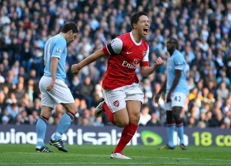 Arsenals Samir Nasri got the Gunners rolling at the Eastlands on Sunday. (Clive Rose/Getty Images) Arsenals Samir Nasri got the Gunners rolling at the Eastlands on Sunday. (Clive Rose/Getty Images)