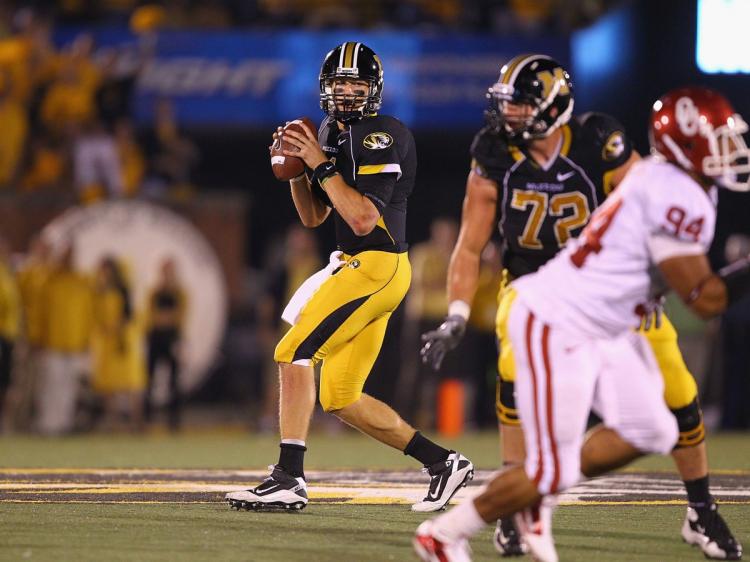 BEATING NO. 1: Missouri quarterback Blaine Gabbert in action last week against former No. 1 team Oklahoma Sooners (Dilip Vishwanat/Getty Images)