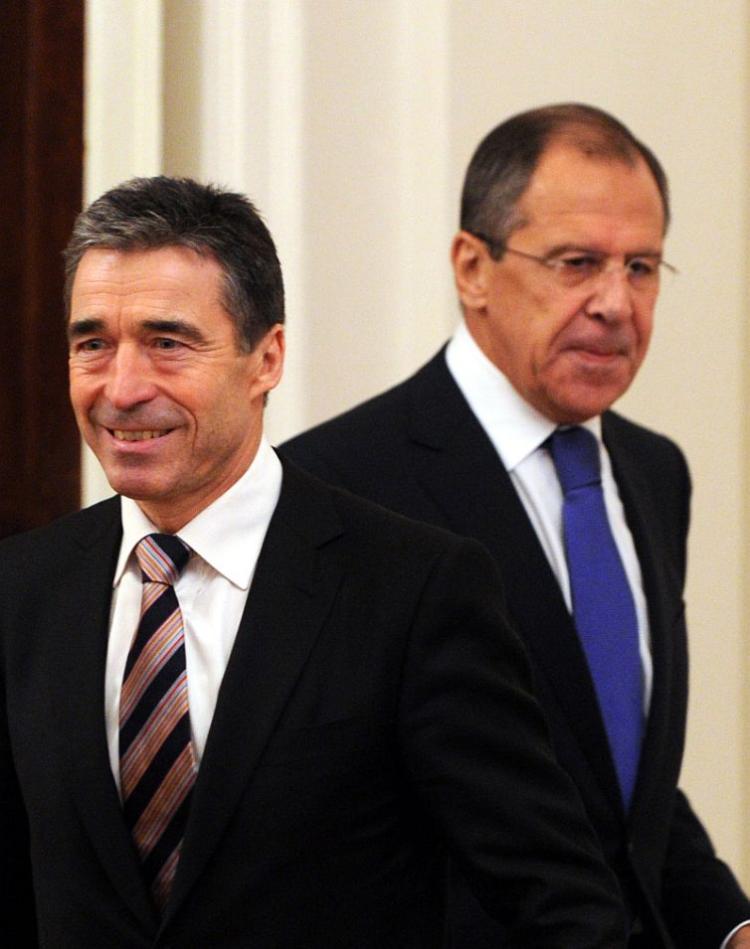 NEW REALITIES: Russian Foreign Minister Sergei Lavrov (R) meets visiting NATO Secretary-General Anders Fogh Rasmussen (L) of Denmark, in Moscow, on Nov. 3. The leaders of the Western military alliance are due to meet Nov. 19-20 in Lisbon, Portugal. (Dmitry Kostyukov/AFP/Getty Images) NEW REALITIES: Russian Foreign Minister Sergei Lavrov (R) meets visiting NATO Secretary-General Anders Fogh Rasmussen (L) of Denmark, in Moscow, on Nov. 3. The leaders of the Western military alliance are due to meet Nov. 19-20 in Lisbon, Portugal. (Dmitry Kostyukov/AFP/Getty Images)