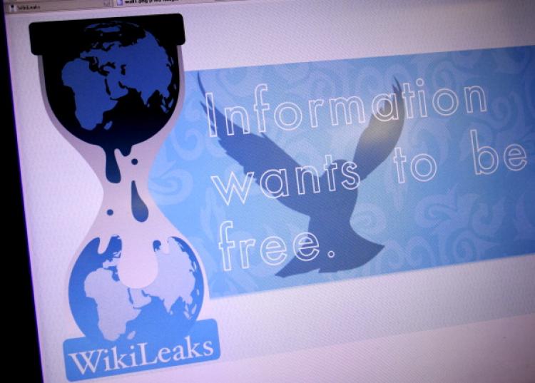 This Dec. 9, 2010 photo shows a screensaver from the whistleblower website Wikileaks. (Karen Bleier/AFP/Getty Images) This Dec. 9, 2010 photo shows a screensaver from the whistleblower website Wikileaks. (Karen Bleier/AFP/Getty Images)