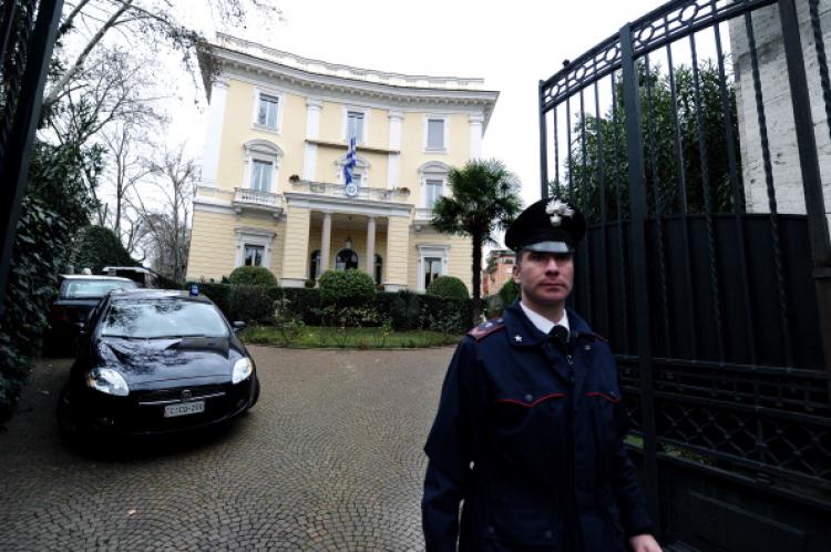 Italian Carabinieri in front of the Greek embassy in Rome on Dec. 27, 2010 after an explosive package was found. (Vincenzo Pinto/AFP/Getty Images) Italian Carabinieri in front of the Greek embassy in Rome on Dec. 27, 2010 after an explosive package was found. (Vincenzo Pinto/AFP/Getty Images)