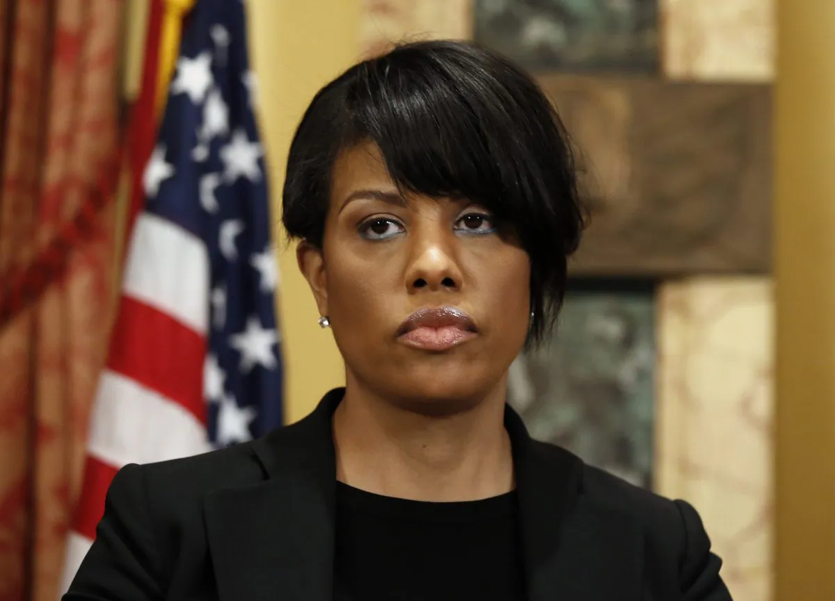 In this May 1, 2015, file photo, Mayor Stephanie Rawlings-Blake prepares to speak at a media availability at City Hall in Baltimore. Rawlings-Blake said Friday, Sept. 11, 2015, she will not seek re-election nearly five months after the city erupted in rioting following the death of Freddie Gray, who was injured while in police custody. (AP Photo/Alex Brandon)