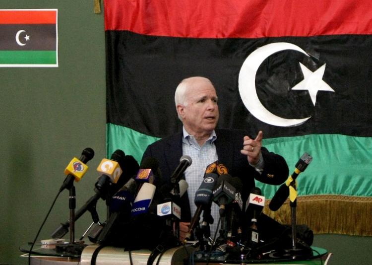U.S. Republican Sen. John McCain speaks during a press conference in the Libyan rebel stronghold of Benghazi on April 22. (Marwan Naamani/AFP/Getty Images) U.S. Republican Sen. John McCain speaks during a press conference in the Libyan rebel stronghold of Benghazi on April 22. (Marwan Naamani/AFP/Getty Images)