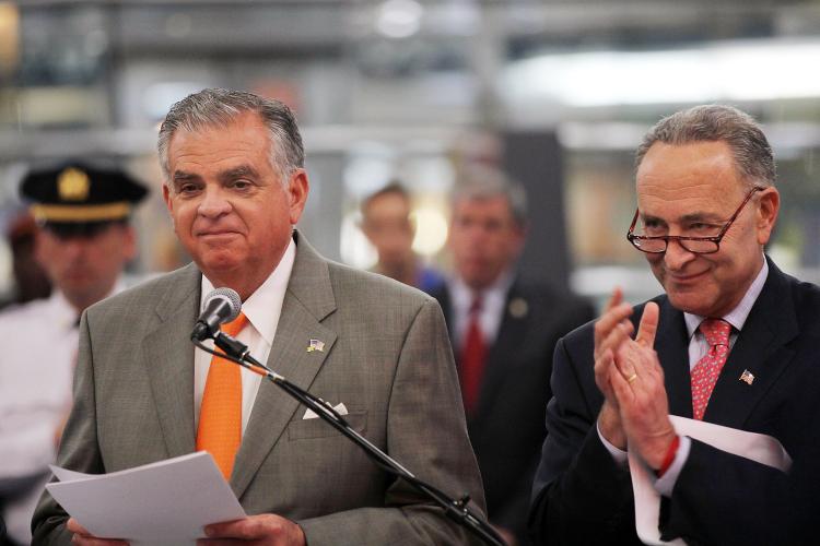Transportation Secretary Ray LaHood (L) speaks to the media with U.S. Sen.Charles E. Schumer (D-NY) regarding national high-speed rail service on May 9 at Penn Station in New York City. (Spencer Platt/Getty Images) Transportation Secretary Ray LaHood (L) speaks to the media with U.S. Sen.Charles E. Schumer (D-NY) regarding national high-speed rail service on May 9 at Penn Station in New York City. (Spencer Platt/Getty Images)