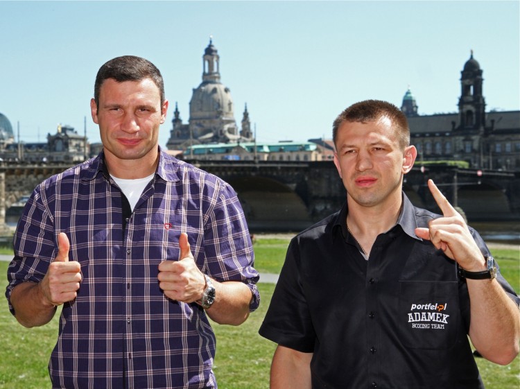 Vitali Klitschko of Ukraine (L) and Tomasz Adamek of Poland pose after a press conference at Westin Bellevue hotel, on May 25, 2011, in Dresden, Germany. (Bongarts/Getty Images) Vitali Klitschko of Ukraine (L) and Tomasz Adamek of Poland pose after a press conference at Westin Bellevue hotel, on May 25, 2011, in Dresden, Germany. (Bongarts/Getty Images)