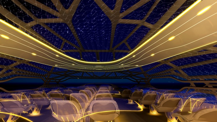 In this photo illustration provided by Airbus on June 14, 2011, the bionic structure and interactive membrane of the Airbus Concept Cabin, as imagined in 2050, would allow passengers to view the night sky while traveling. (Photo Illustration by Airbus via Getty Images) In this photo illustration provided by Airbus on June 14, 2011, the bionic structure and interactive membrane of the Airbus Concept Cabin, as imagined in 2050, would allow passengers to view the night sky while traveling. (Photo Illustration by Airbus via Getty Images)