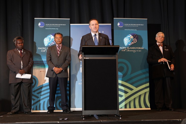 New Zealand Prime Minister John Key (C) speaks to the press during the second day of the annual Pacific Islands Forum (PIF) in Auckland on Sept. 8, 2011. (Bradley Ambrose/AFP/Getty Images) New Zealand Prime Minister John Key (C) speaks to the press during the second day of the annual Pacific Islands Forum (PIF) in Auckland on Sept. 8, 2011. (Bradley Ambrose/AFP/Getty Images)