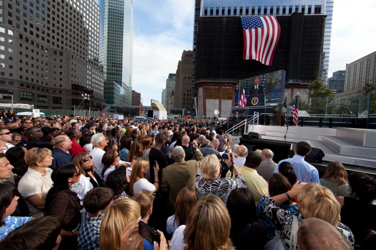 President Obama speaks at the 9/11 Memorial during the tenth anniversary ceremonies of the September 11, 2001 terrorist attacks at the World Trade Center site, September 11, 2011 in New York City. (Allan Tannenbaum-Pool/Getty Images) President Obama speaks at the 9/11 Memorial during the tenth anniversary ceremonies of the September 11, 2001 terrorist attacks at the World Trade Center site, September 11, 2011 in New York City. (Allan Tannenbaum-Pool/Getty Images)