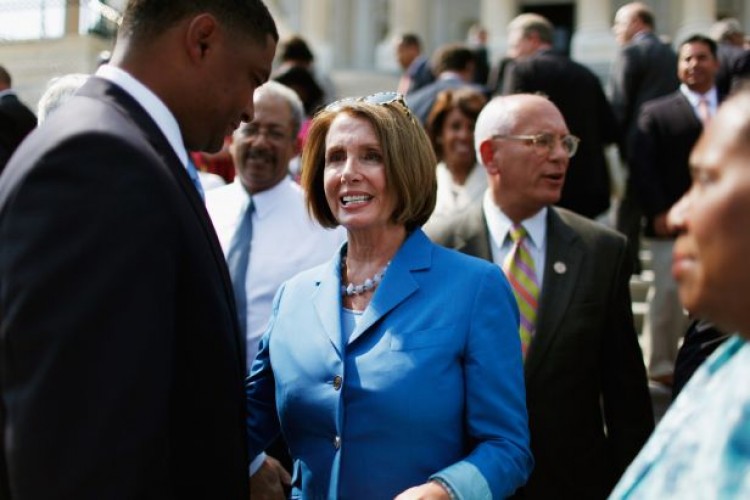 House Minority Leader Nancy Pelosi (D-Calif.) (C) talks with U.S. Rep. Cedric Richmond (D-La.) on the steps of the Capitol on Sept. 14. (Chip Somodevilla/Getty Images) House Minority Leader Nancy Pelosi (D-Calif.) (C) talks with U.S. Rep. Cedric Richmond (D-La.) on the steps of the Capitol on Sept. 14. (Chip Somodevilla/Getty Images)