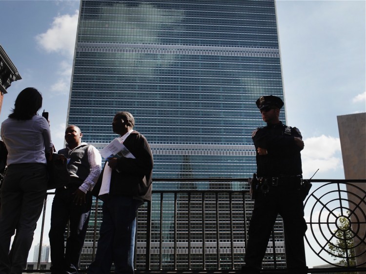 A heavy police presence is stationed outside of the United Nations as world leaders arrive in New York, for the start of the UN General Assembly on Sept. 19, 2011, in New York City. (Spencer Platt/Getty Images) A heavy police presence is stationed outside of the United Nations as world leaders arrive in New York, for the start of the UN General Assembly on Sept. 19, 2011, in New York City. (Spencer Platt/Getty Images)
