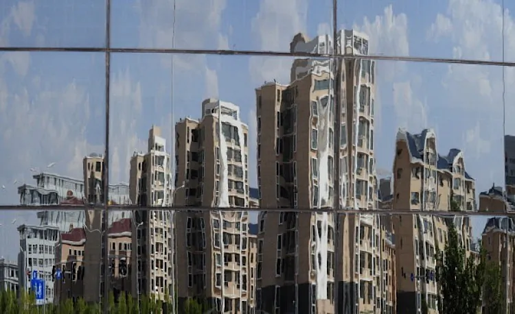 Empty apartment buildings are reflected in a window in the city of Ordos, Inner Mongolia, on Sept. 12, 2011. (Mark Ralston/AFP/Getty Images)