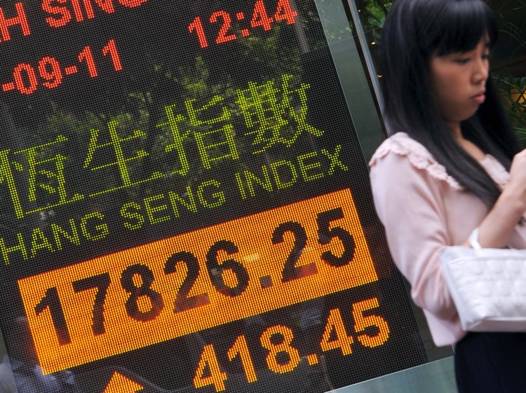 the Hang Seng stock market index in Hong Kong on Sept. 27, 2011. (Laurent Fievet/AFP/Getty Images) the Hang Seng stock market index in Hong Kong on Sept. 27, 2011. (Laurent Fievet/AFP/Getty Images)
