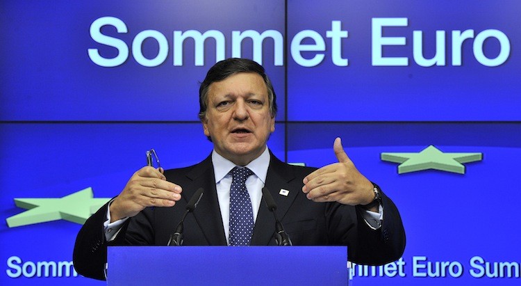 European Commission President Jose Manuel Barroso speaks at a conference held at the end of a Eurozone summit at the EU headquarters in Brussels, on October 27. Eurozone leaders walked away in agreement of a far-reaching, three-pronged plan to combat the (Georges Gobet/Getty Images) European Commission President Jose Manuel Barroso speaks at a conference held at the end of a Eurozone summit at the EU headquarters in Brussels, on October 27. Eurozone leaders walked away in agreement of a far-reaching, three-pronged plan to combat the (Georges Gobet/Getty Images)