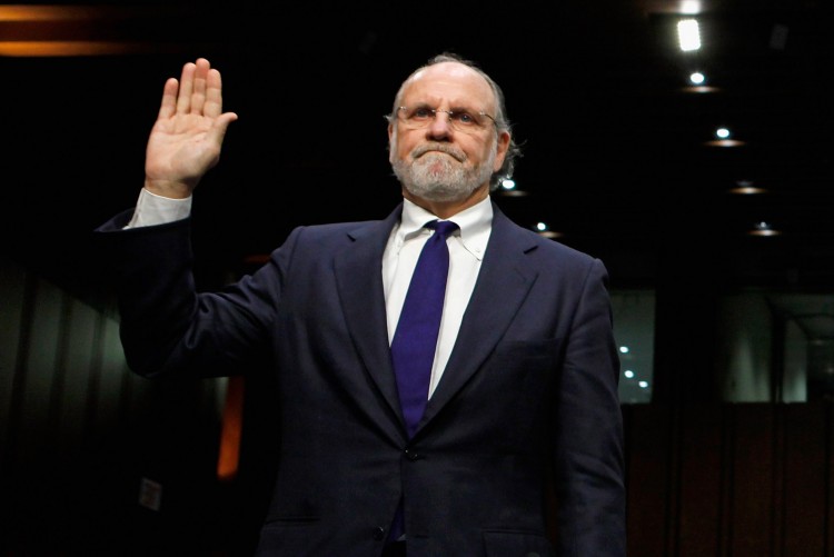 Former MF Global CEO Jon S. Corzine is being sworn in to testify at a congressional hearing on Dec. 13, 2011, regarding his firm's demise. (Chip Somodevilla/Getty Images)
