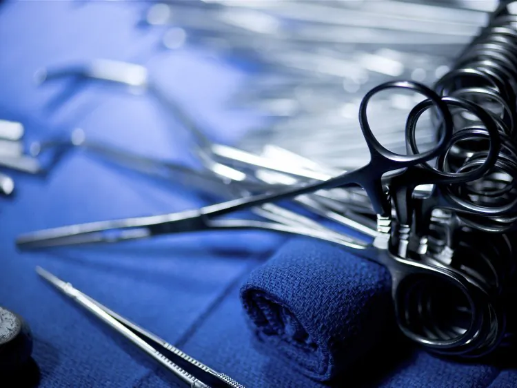 Clamps, scissors and other surgical instruments used in the operating room during a kidney transplant. (Brendan Smialowski/AFP/Getty Images)