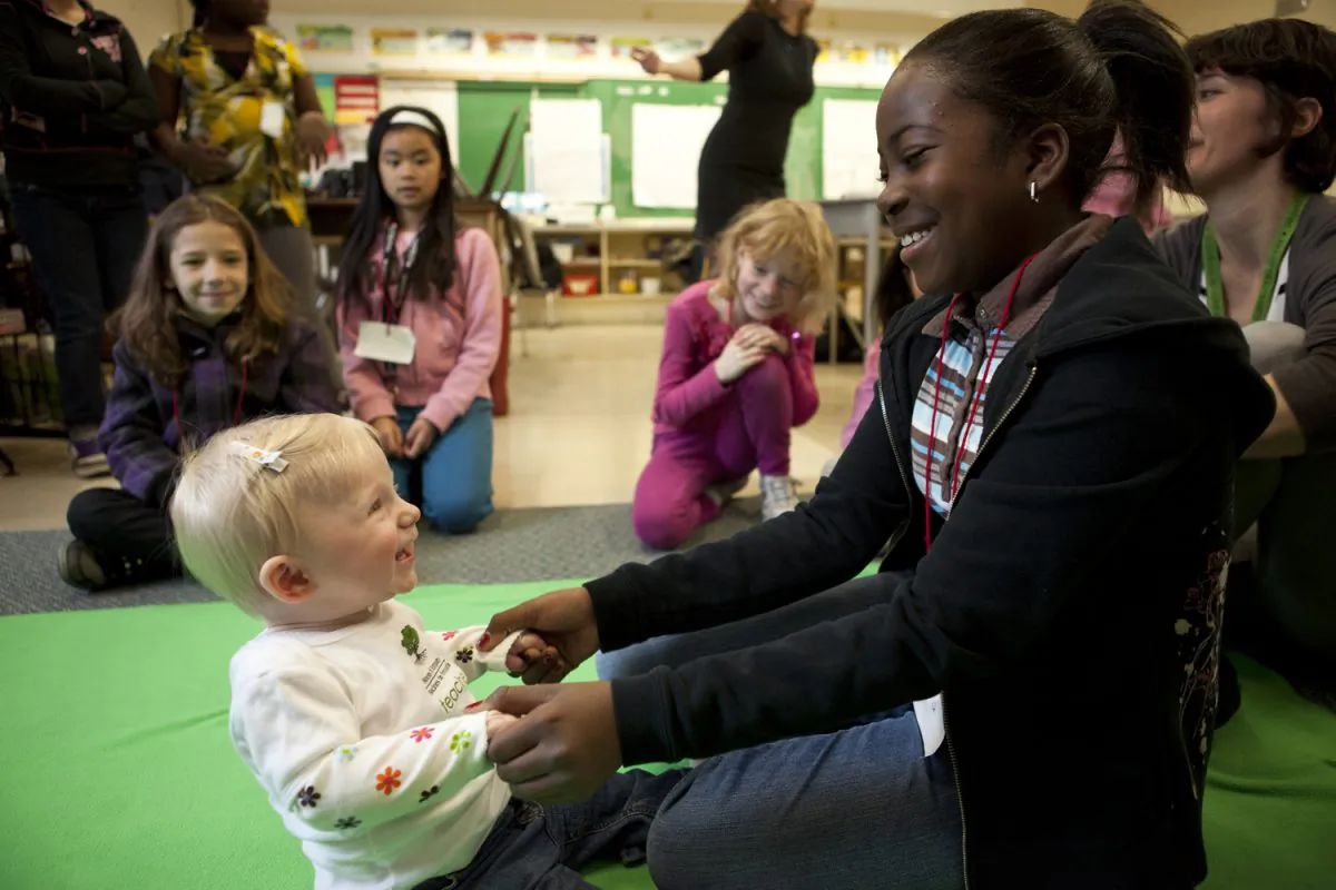 Baby Evy has a family visit for the Roots of Empathy in Carleton Village Public School in Toronto  on April 20, 2011. (Courtesy of  Roots of Empathy)