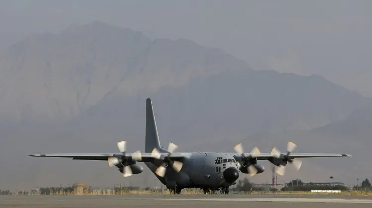 A Lockheed C-130 Hercules preparing for take off in Kabul Afghanistan, August 2012. (Alexander Klein/AFP/GettyImages)