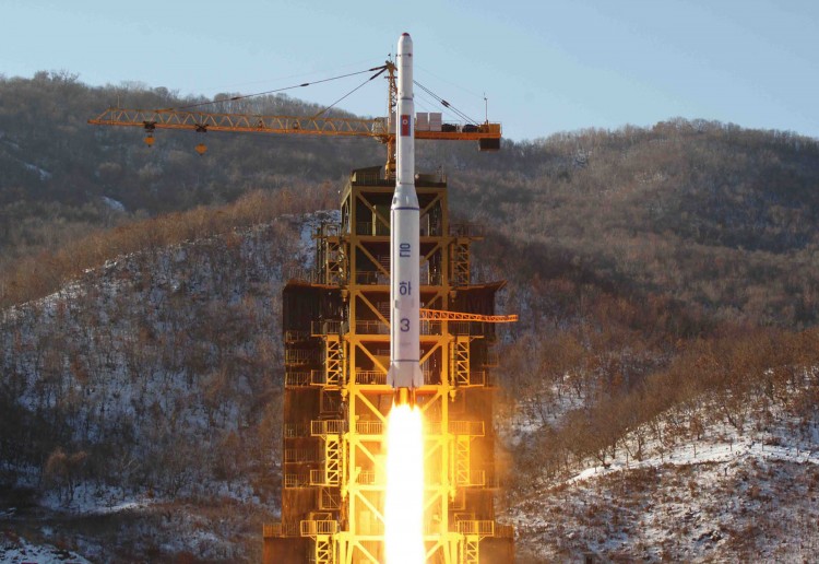 This picture taken by North Korea's official Korean Central News Agency (KCNA) on December 12, 2012 shows North Korean rocket Unha-3, carrying the satellite Kwangmyongsong-3, lifting off from the launching pad in Cholsan county, North Pyongan province in North Korea.  (KNS/AFP/Getty Images)