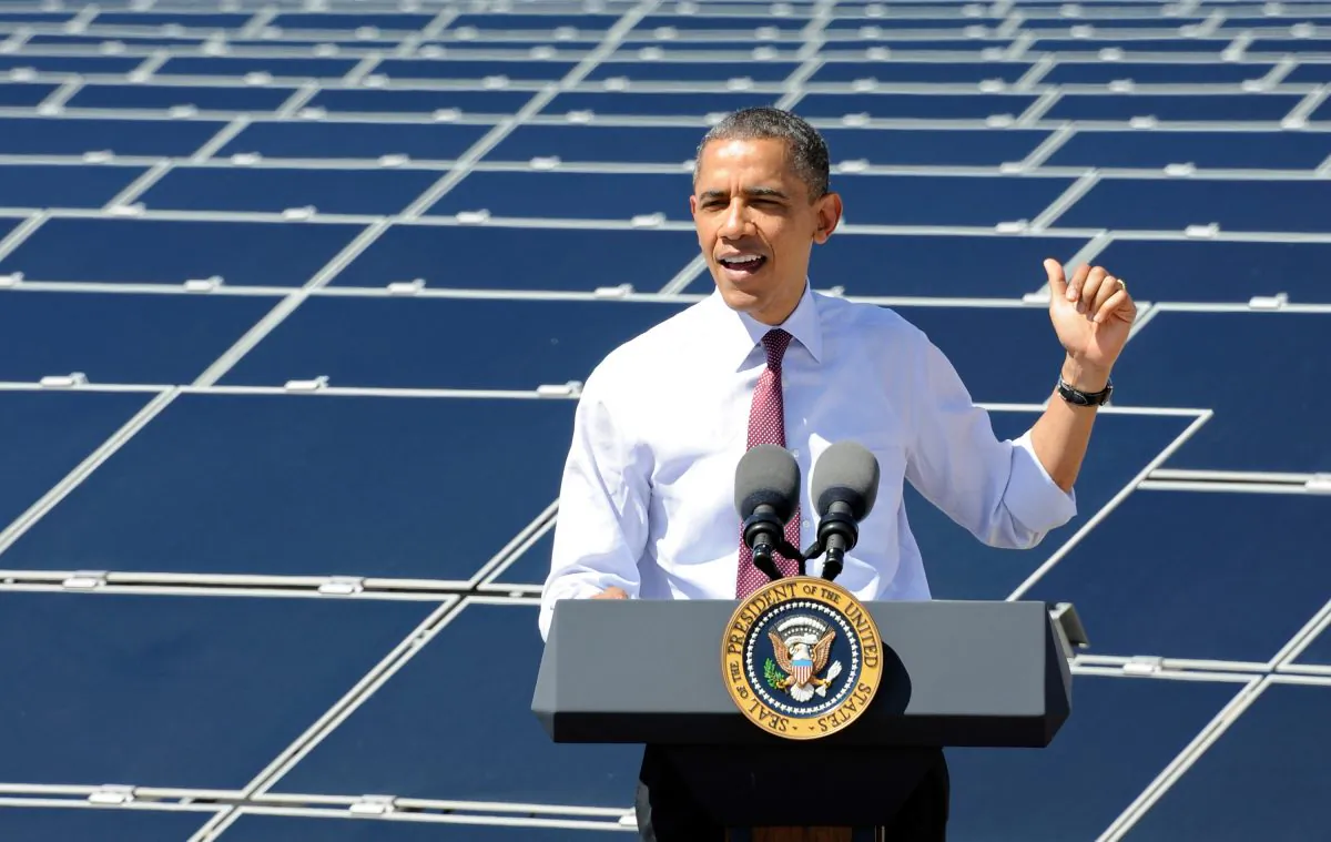 U.S. President Barack Obama speaks at Sempra U.S. Gas & Power's Copper Mountain Solar 1 facility, the largest photovoltaic solar plant in the United States, in Boulder City, Nev., on March 21, 2012. (Ethan Miller/Getty Images)