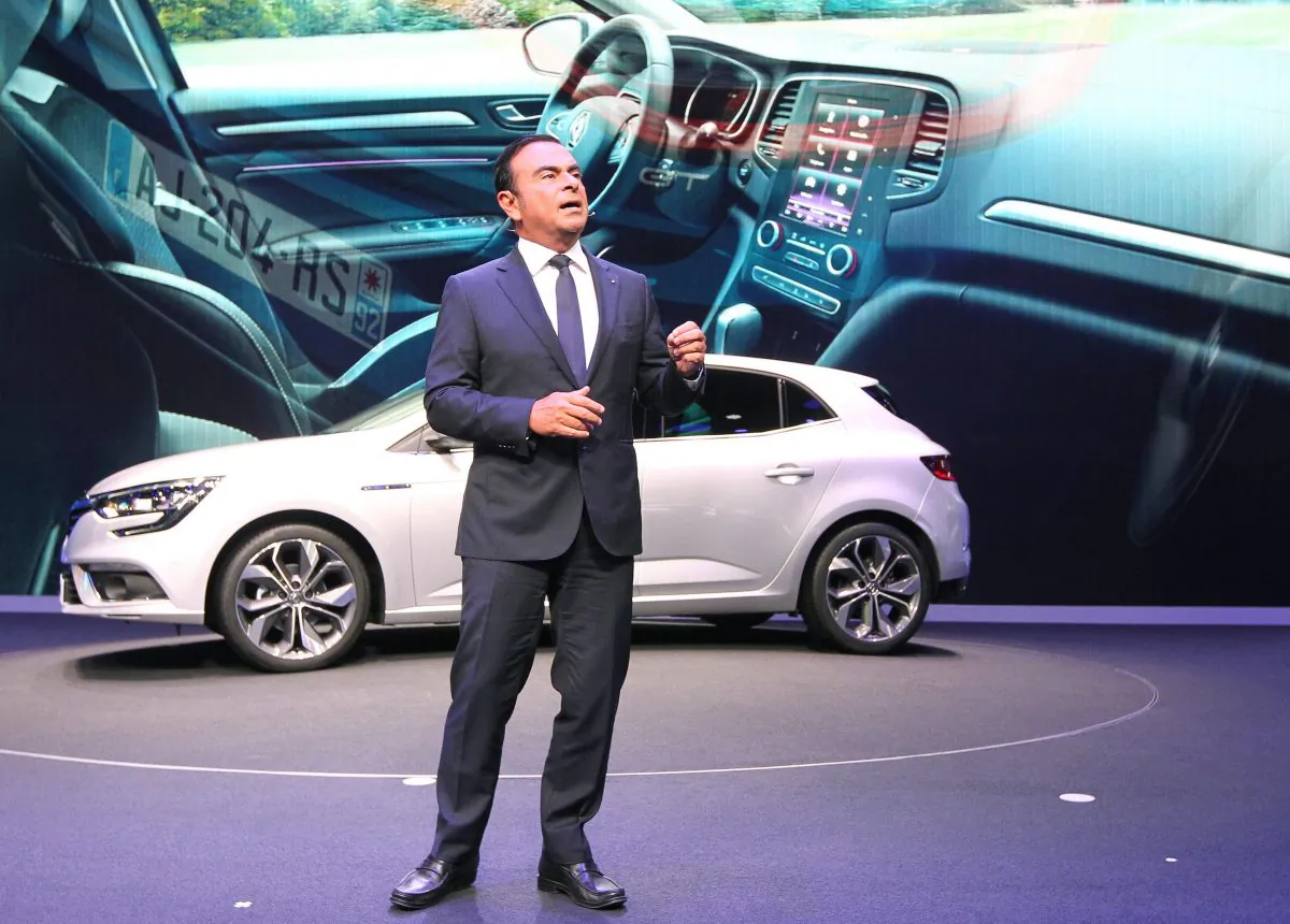 Renault CEO Carlos Ghosn presents the new Renault Megane car at the 66th IAA auto show in Frankfurt am Main, western Germany, on September 15, 2015. (DANIEL ROLAND/AFP/Getty Images)