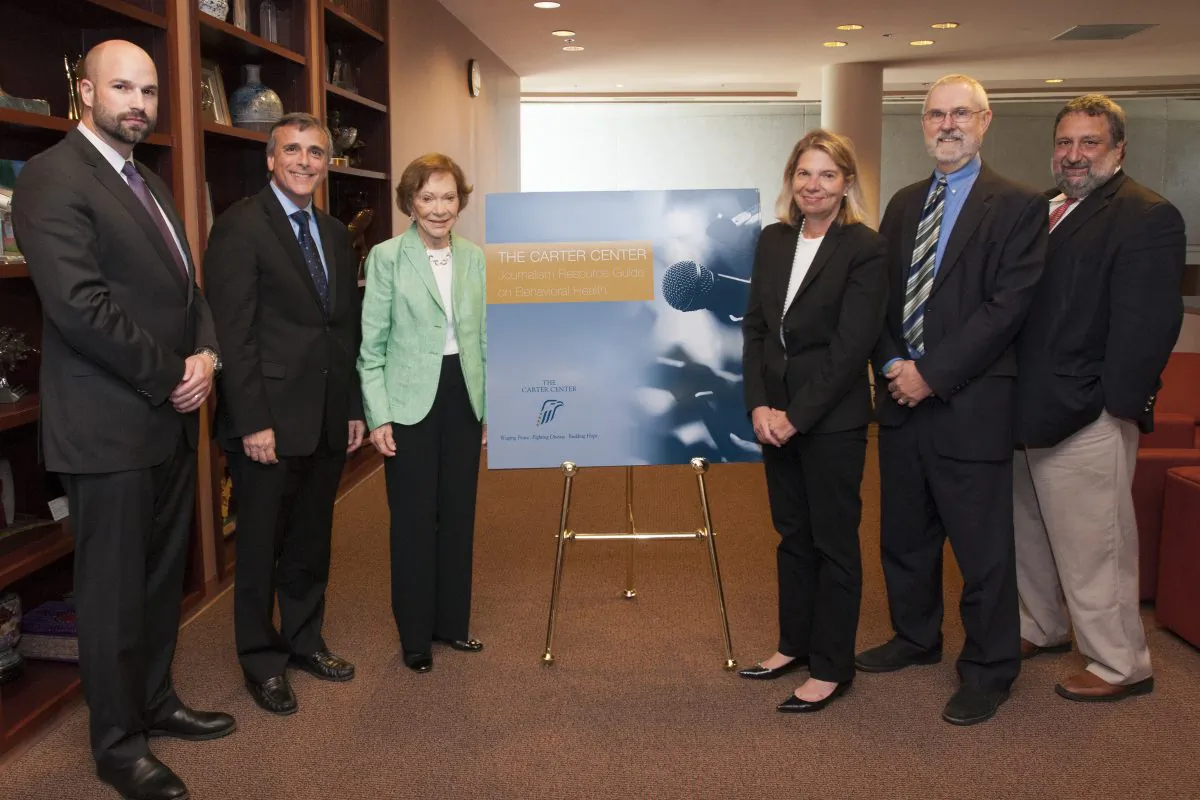 Former First Lady Rosalynn Carter (3L) at the Mental Health Journalism Guide Launch at the Carter Center, in Atlanta, on Sept. 16, 2015. (The Carter Center)