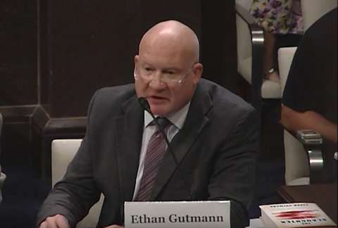 Author Ethan Gutmann attends a Congressional-Executive Commission on China hearing on Sept. 18, 2015. (Screen shot/Youtube.com)