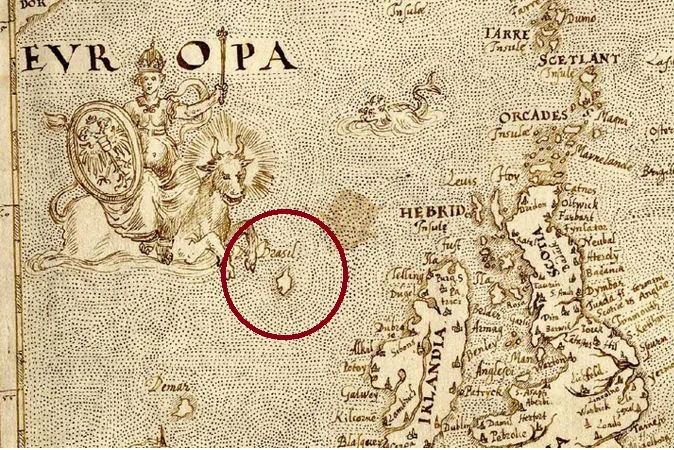 A 1570 map showing the island "Brasil," one of many variations on the name "Hy-Brasil," a legendary island off the west coast of Ireland. (Public Domain)