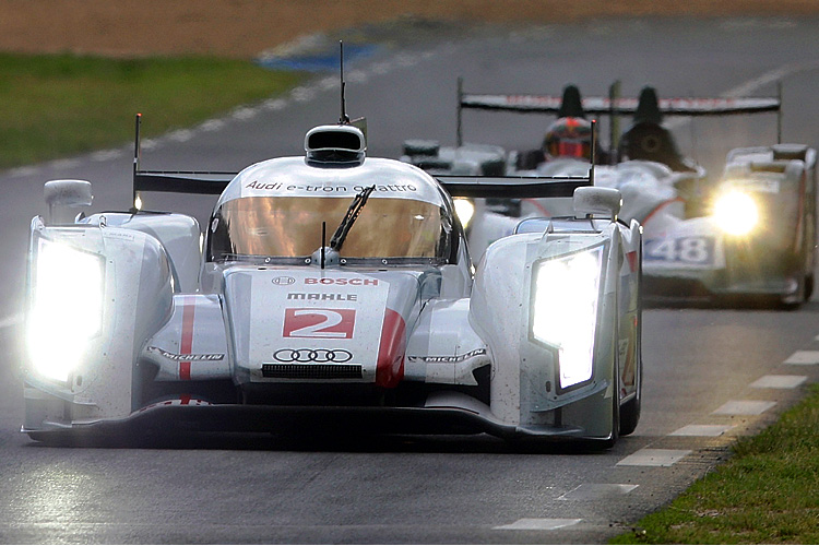 1AudiLeMans Audi's new R18 e-tron Quattro hybrids took the top two spots in the first Le Mans 24 qualifying session. (Audi Motorsports)