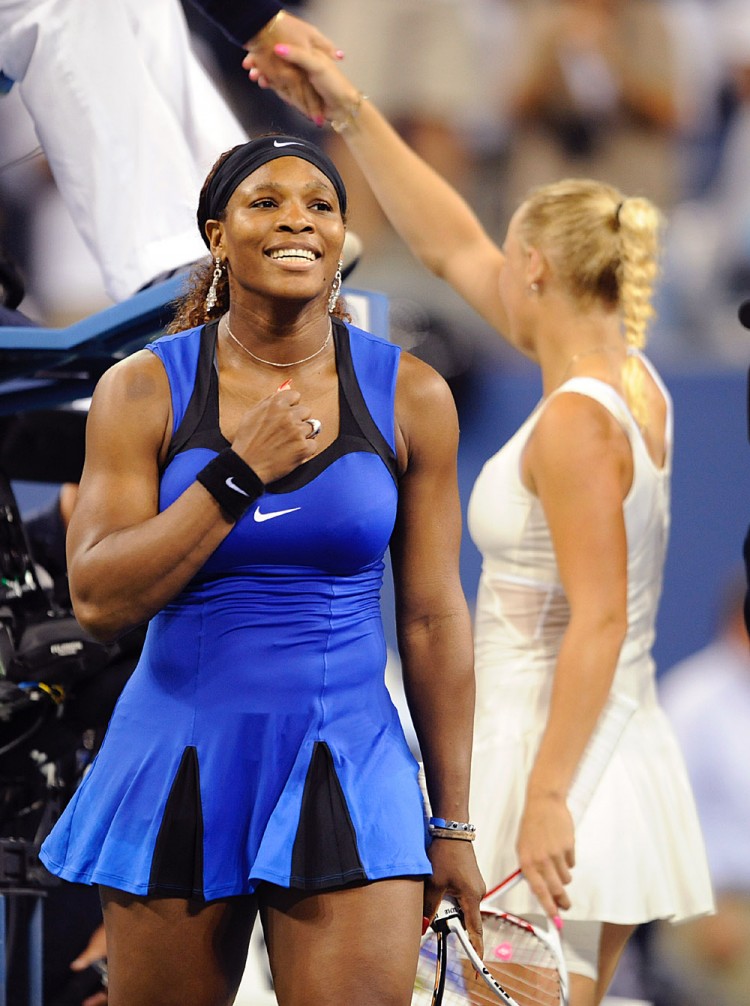 Serena Williams celebrates after beating Caroline Wozniacki in a Women's semifinal match at the US Open tennis tournament. (Henny Ray Abrams/AFP/Getty Images) Serena Williams celebrates after beating Caroline Wozniacki in a Women's semifinal match at the US Open tennis tournament. (Henny Ray Abrams/AFP/Getty Images)