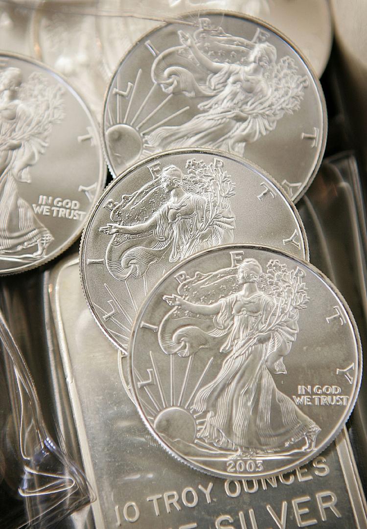 Silver bullion is offered for sale at the Chicago Coin Company in Chicago, Illinois. (Scott Olson/Getty Images)