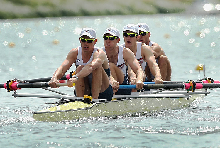 Olympics Day 3 - Rowing (L-R) Scott Gault, Charles Cole, Henrik Rummel and Glenn Ochal of the United States compete in the Men's Four heats on Day 3 of the London 2012 Olympic Games at Eton Dorney on July 30. (Ezra Shaw/Getty Images)