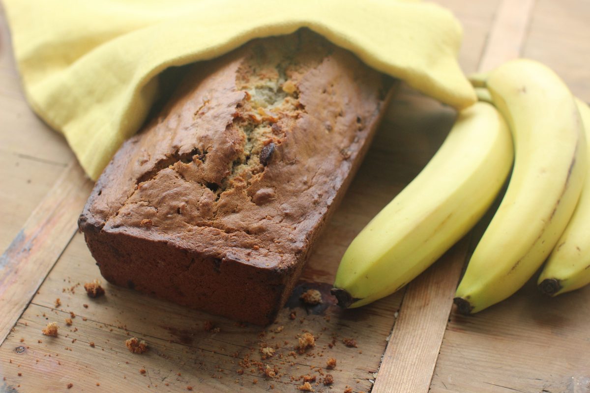 This July 27, 2015 photo shows banana bread with chocolate and crystalized ginger in Concord, N.H. This dish is from a recipe by Katie Workman. (AP Photo/Matthew Mead)