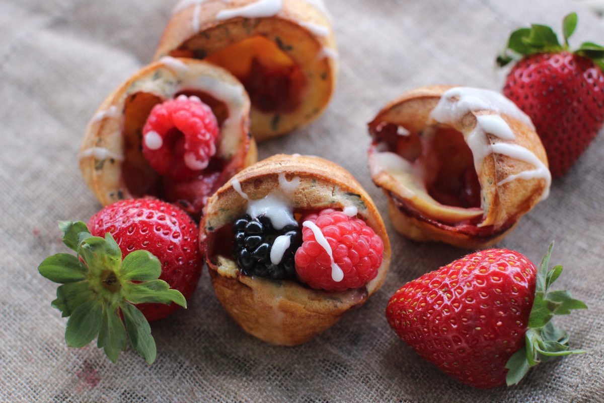 This Sept. 14, 2015 photo shows mini strawberry popovers in Concord, NH.(AP Photo/Matthew Mead)