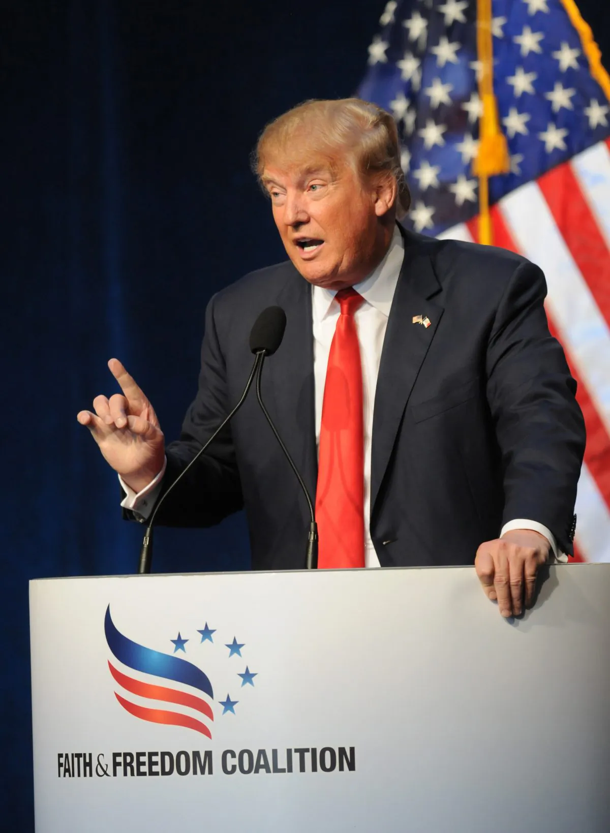 Republican Presidential Candidate Donald Trump speaks at the Iowa Faith Freedom Coalition 15th Annual Family Banquet and Presidential Forum Saturday, Sept. 19, 2015. (Photo by Steve Pope/Getty Images