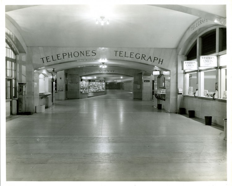 We are looking at a view of a passageway in Grand Central Terminal around 1937-1940s. The lettering found throughout the terminal was used as the basis for the popular Gotham family of fonts, according to Thinking With Type, a typography book. (Courtesy of MTA/MetroNorth Railroad)