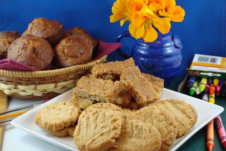 Banana nut muffins (left), crispy coconut pecan snaps, (centre) and melt-in-your-mouth peanut butter cookies (front). Banana nut muffins (left), crispy coconut pecan snaps, (centre) and melt-in-your-mouth peanut butter cookies (front).