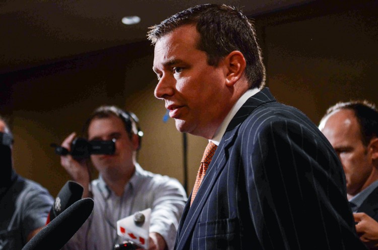 Industry Minister Paradis speaks during a breakfast Epoch Times Photo