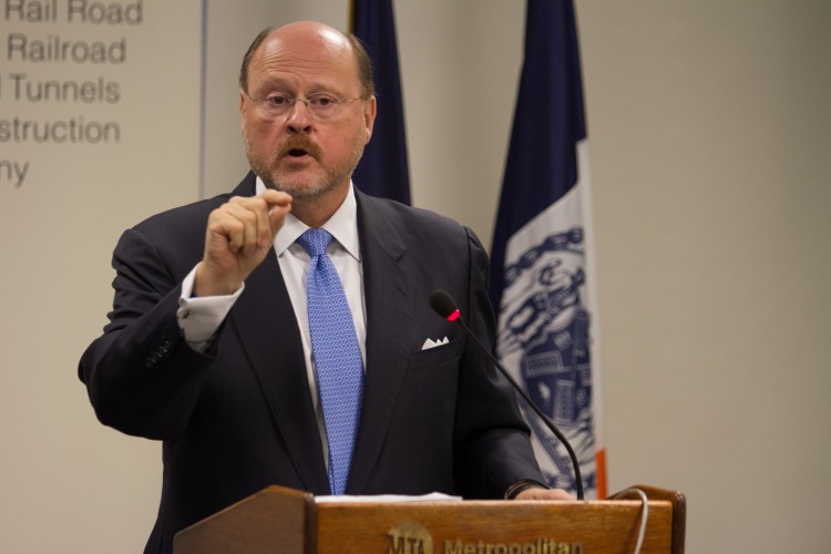  Joe Lhota, chairman and CEO of the Metropolitan Transportation Authority, speaking at a press conference this past October. Lhota can't run for mayor, including announcing candidacy or raising funds, unless he resigns or takes an approved leave of absence. (Benjamin Chasteeb/The Epoch Times)