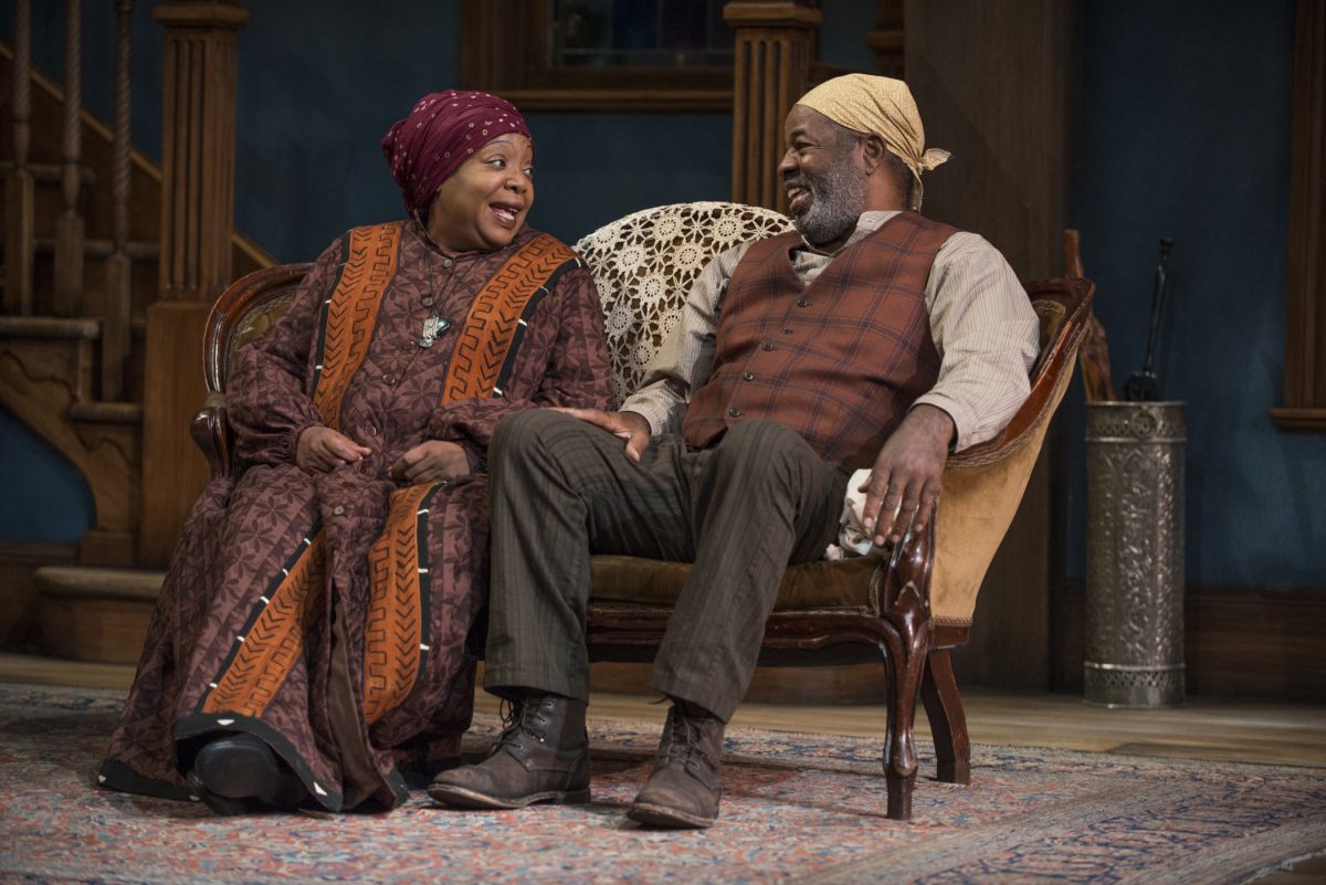 Jacqueline Williams as Aunt Ester, a woman of 285 years, and Alfred Wilson as Solly Two Kings in August Wilson’s “Gem of the Ocean.”  (Michael Brosilow)
