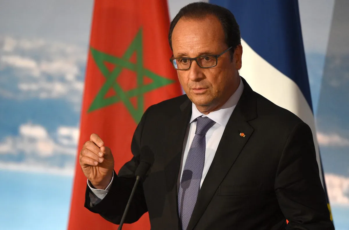 French President Francois Hollande at a press conference at the Tanger-Med port, in the northeastern Moroccan coastal city of Tangier, on Sept. 20, 2015. (Fadel Senna/AFP/Getty Images)