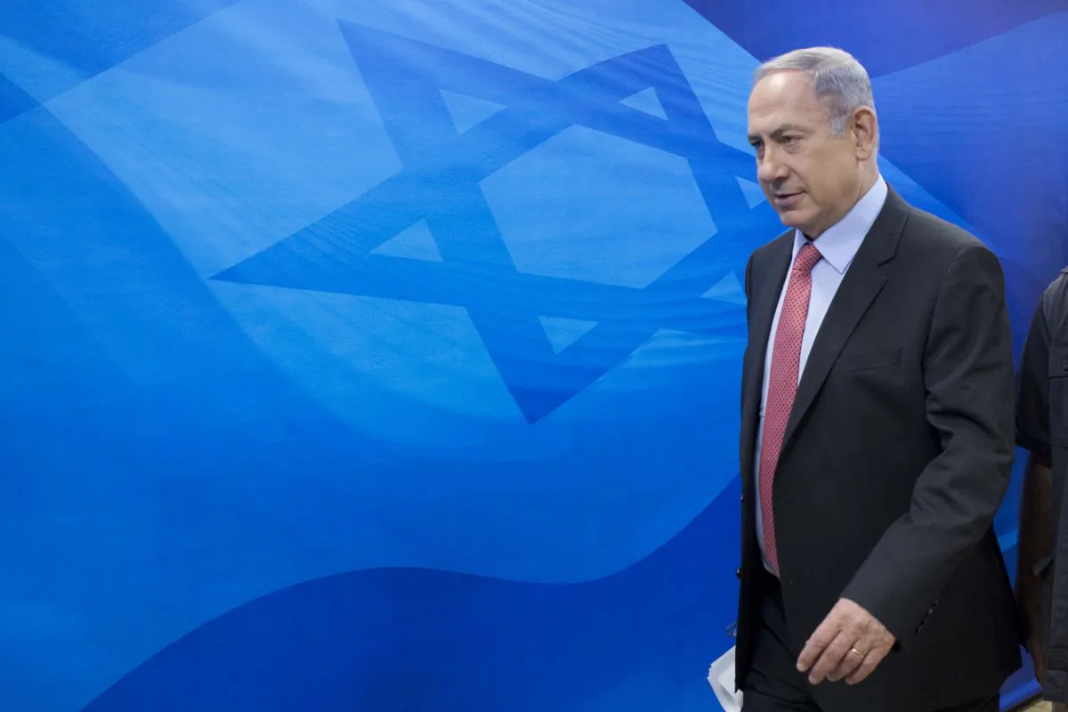 Israel's Prime Minister Benjamin Netanyahu arrives for the weekly cabinet meeting at his office, in Jerusalem. (Abir Sultan/Pool Photo via AP)