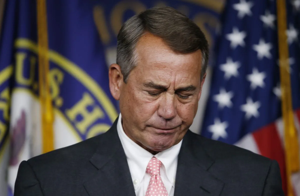 House Speaker John Boehner of Ohio pauses during a news conference on Capitol Hill in Washington, on Sept. 25, 2015. (AP Photo/Steve Helber)