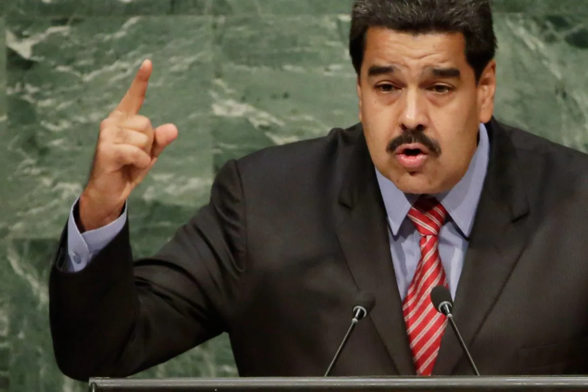 President Nicolas Maduro, of Venezuela, addresses the 2015 Sustainable Development Summit, on Sept. 27, 2015, at United Nations headquarters. (AP Photo/Richard Drew)