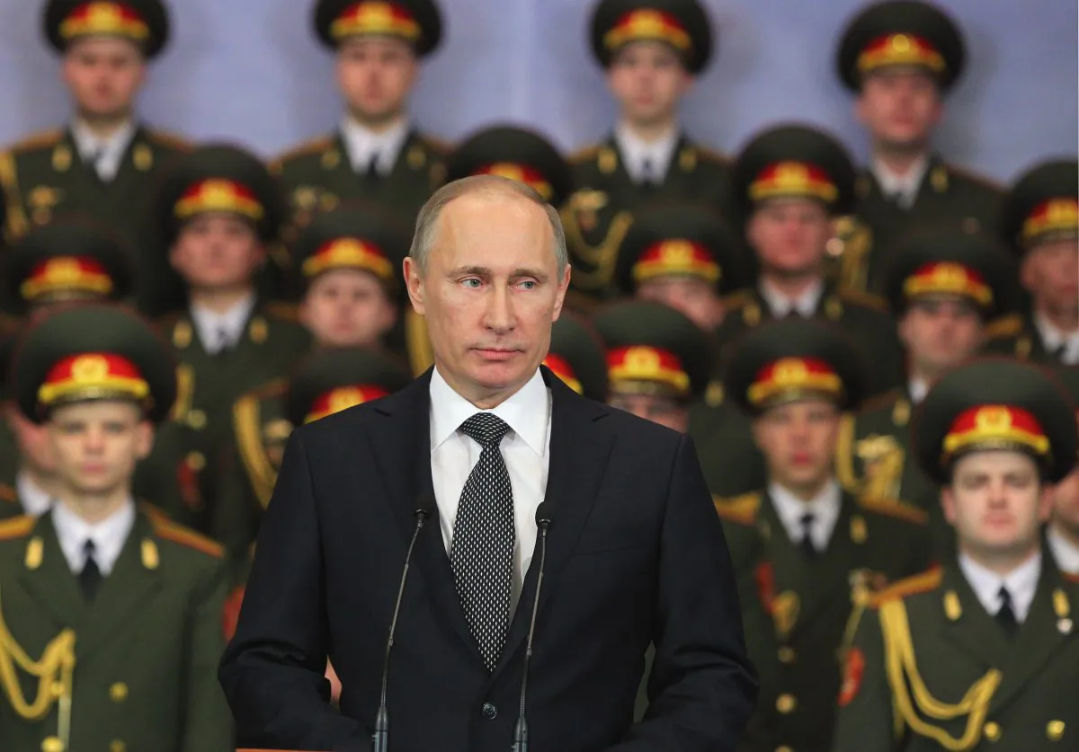 Russian President Vladimir Putin visits the 104th Guard Air Assault Regiment of the 76th Guard Air Assault Division in Pskov on March 1, 2013. (Mikhail Klimentyev /AFP/Getty Images)