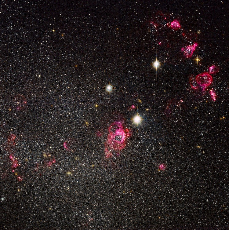 The NASA/ESA Hubble Space Telescope has captured this image of dwarf irregular galaxy Holmberg II. It is a composite of visible and near-infrared exposures taken using the Wide Field Channel of Hubble's Advanced Camera for Surveys. (NASA & ESA) The NASA/ESA Hubble Space Telescope has captured this image of dwarf irregular galaxy Holmberg II. It is a composite of visible and near-infrared exposures taken using the Wide Field Channel of Hubble's Advanced Camera for Surveys. (NASA & ESA)