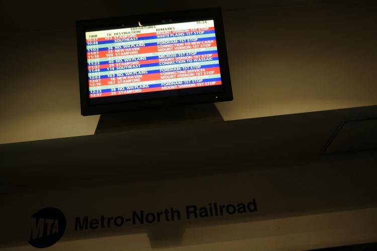 A Metro North Railroad display is seen in Grand Central Terminal in New York. The Metro-North Railroad service was temporarily disrupted today because of a fire at the 138th Street bridge over the Harlem river. (Chris Hondros/Getty Images) A Metro North Railroad display is seen in Grand Central Terminal in New York. The Metro-North Railroad service was temporarily disrupted today because of a fire at the 138th Street bridge over the Harlem river. (Chris Hondros/Getty Images)
