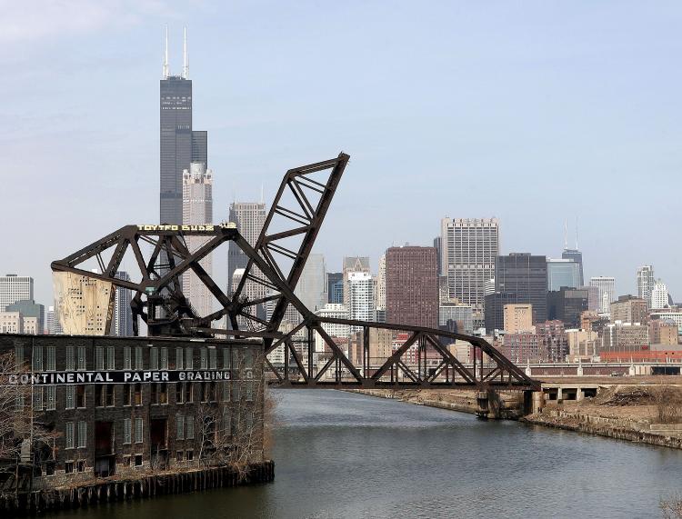 The south view of Chicago's skyline, including the Sears Tower, over the South Branch of the Chicago River in March 2006 in Chicago, Illinois. The Obama administration and the U.S. Environmental Protection Agency (EPA) are calling for a long overdue cleanup of the Chicago River. (Tim Boyle/Getty Images)
