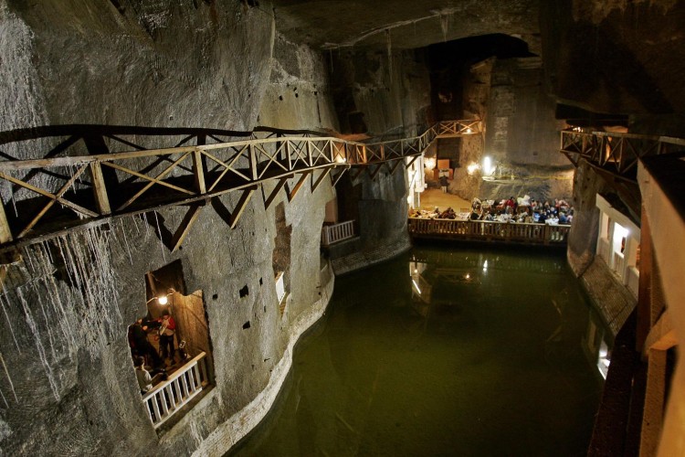 A view underground of Lake Wessel, in the Wieliczka Salt Mine, in southern Poland. It is a leading tourist site as well as a venue for the treatment of respiratory diseases. (Janek Skarzynski/Afp/Getty Images) A view underground of Lake Wessel, in the Wieliczka Salt Mine, in southern Poland. It is a leading tourist site as well as a venue for the treatment of respiratory diseases. (Janek Skarzynski/Afp/Getty Images)