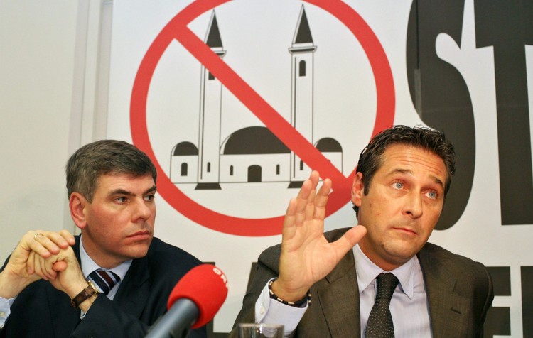 Filip Dewinter (L) of Belgian right wing party Vlaams Belang, and Heinz-Christian Strache (R), of Austrian right-wing party FPO (Freedom Party of Austria) attend a press conference to present the organization of 'Cities against Islamization' in Antwerp, Jan. 2008. (Jorge Dirxx/AFP/Getty Images) Filip Dewinter (L) of Belgian right wing party Vlaams Belang, and Heinz-Christian Strache (R), of Austrian right-wing party FPO (Freedom Party of Austria) attend a press conference to present the organization of 'Cities against Islamization' in Antwerp, Jan. 2008. (Jorge Dirxx/AFP/Getty Images)